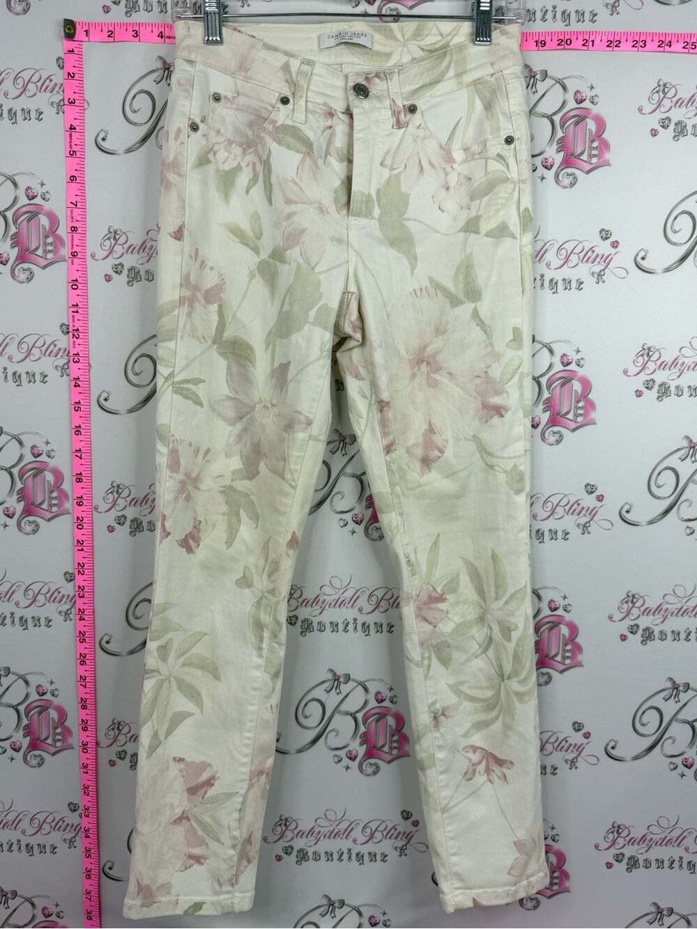 CAMBIO jeans parla Women's Floral Print Jeans - Cream with Pale Pink & Green